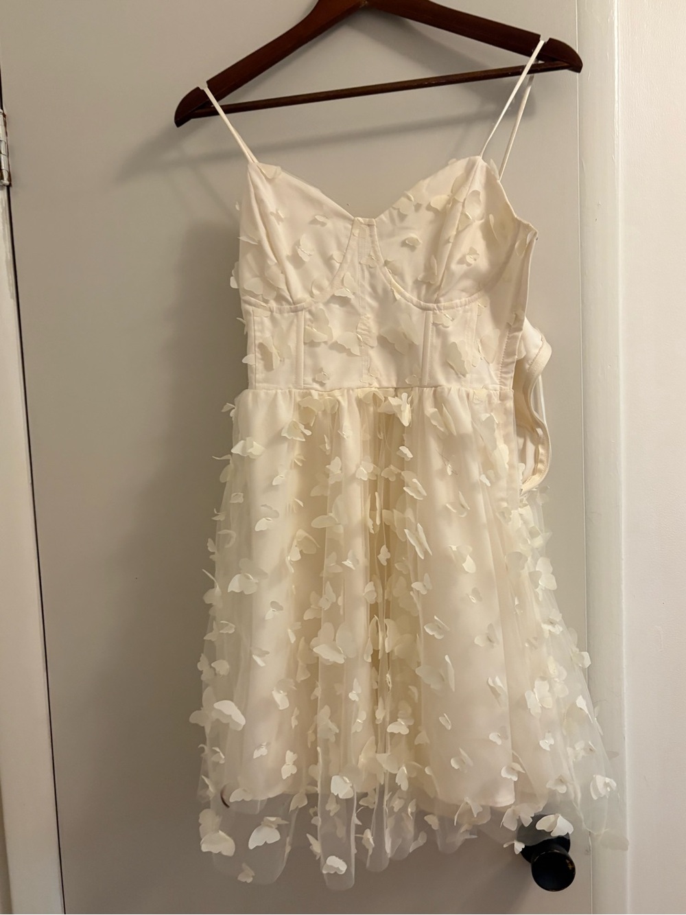 Delicate Cream Mini Dress with 3D Floral Appliqués